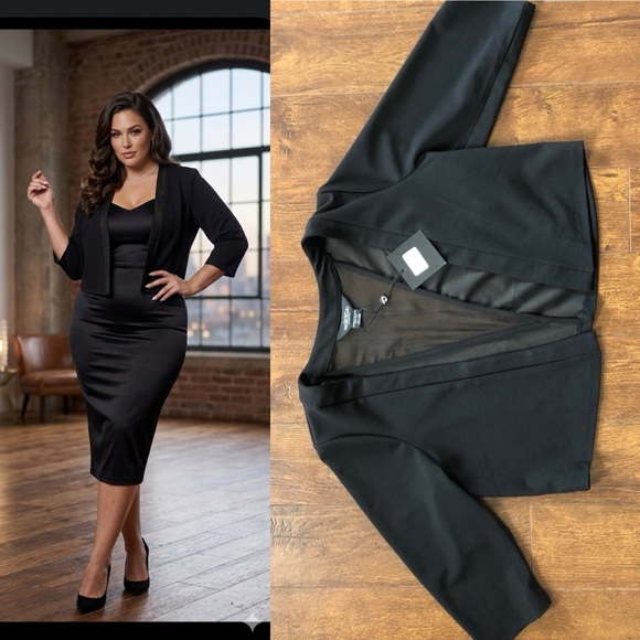 Jackets & Blazers - NWT Plus Size Black Mesh Back Cropped Jacket Blazer.  1X.